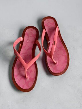 COACH Pink Logo Flip Flops Sandals Size 9
